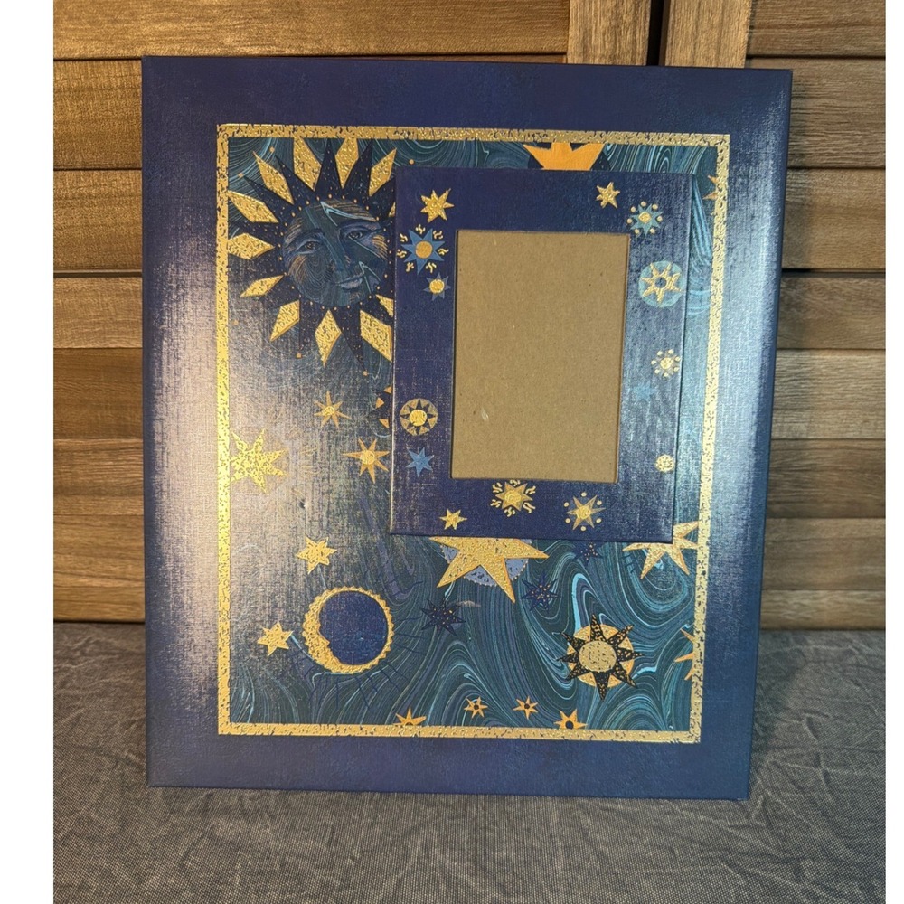 Hallmark Photo Album Celestial Sun Moon Stars Blue Gold Foil PHA6250 Portrait